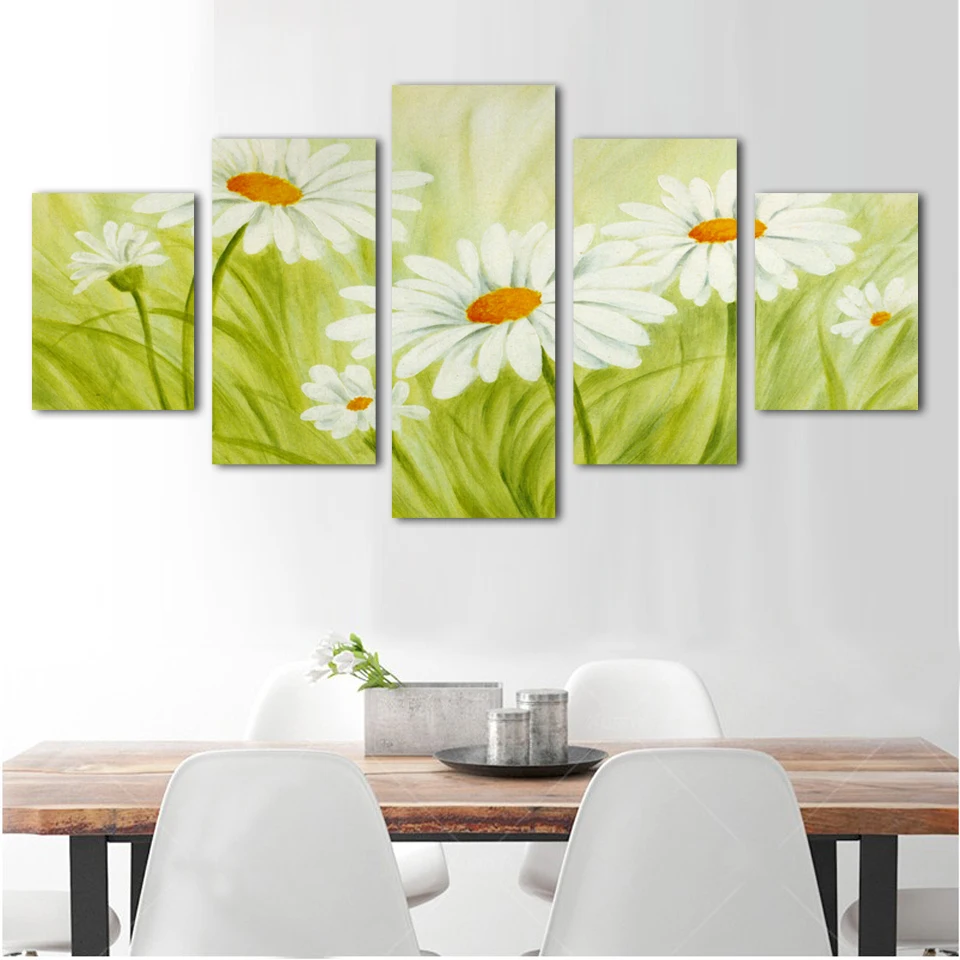 

Unframed 5 Panels Chrysanthemum Flowers Art Canvas Wall Painting Hanging Pictures For Living Room Decor cuadros decoracion