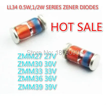 

Free Shipping 100PCS 0.5W 1/2W 500mW LL34 1206 Zener Diode 27V 30V 33V 36V 39V ZMM27 ZMM30 ZMM33 ZMM36 ZMM39