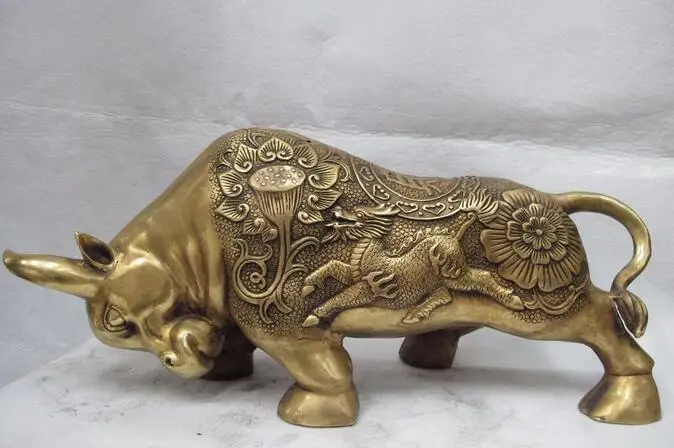 Китайская народная Медь Бронзовый фэншуй цветок лотоса Kylin Килин крупного
