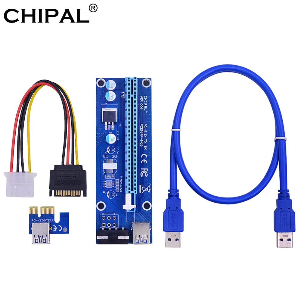 CHIPAL Blue VER006 Pci e расширитель Express Riser Card + 0 6 M USB 3 кабель для передачи данных/SATA к Molex
