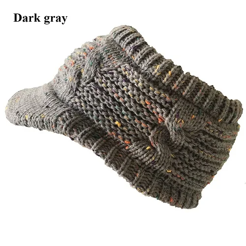 dark grey hat Женский хвостик бини зимняя теплая шерстяная вязанная шапка Пустой Топ эластичные шапочки модные женские уличные шапочки вязаная шапка - Цвет: dark grey hat