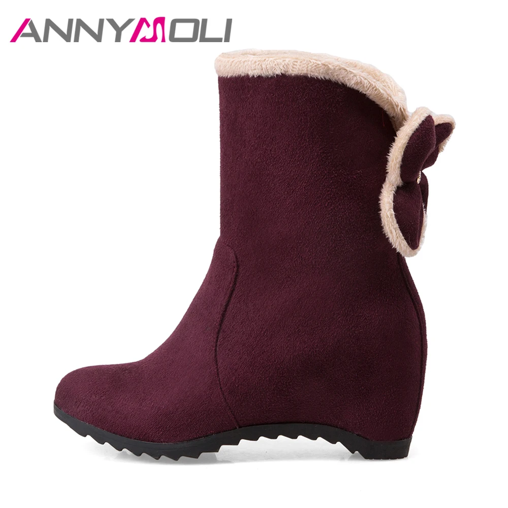 Женские ботинки до середины икры ANNYMOLI синие красные на платформе с цветочным