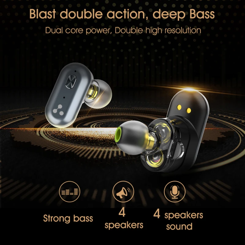 Слог S101 наушники вкладыши TWS с 4 колонки звук Bluetooth из QCC3020 чип сильный бас спорт на