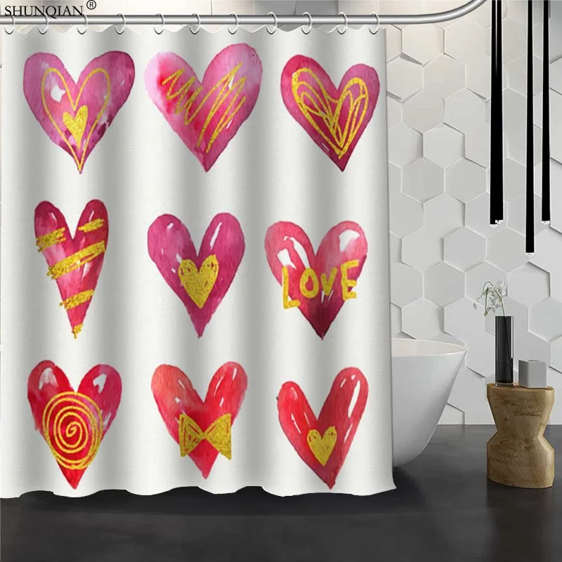 

New Love Heart Custom Shower Curtain Waterproof Fabric Bath Curtain 180X200cm165X180cm Polyester Fabric Bathroom Curtain