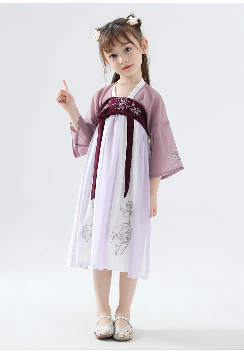 Новые костюмы Hanfu для девочек, Китайская древняя и традиционная одежда, Детский костюм Tang, детский Китайский народный танец, костюмы DQL471
