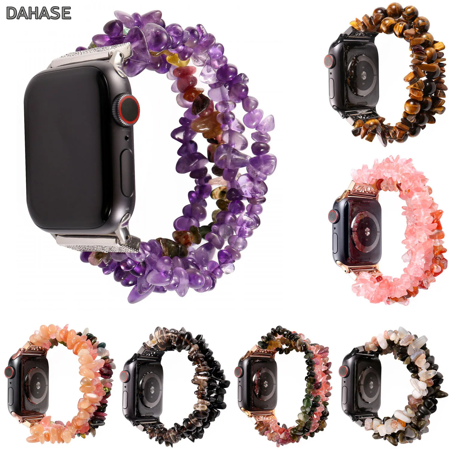 Браслет из натурального агата с драгоценными камнями для Apple Watch, ремешок 38 мм, 40 мм, 42 мм, 44 мм, аметист, ремешок для iWatch серии 1, 2, 3, 4 ремешка