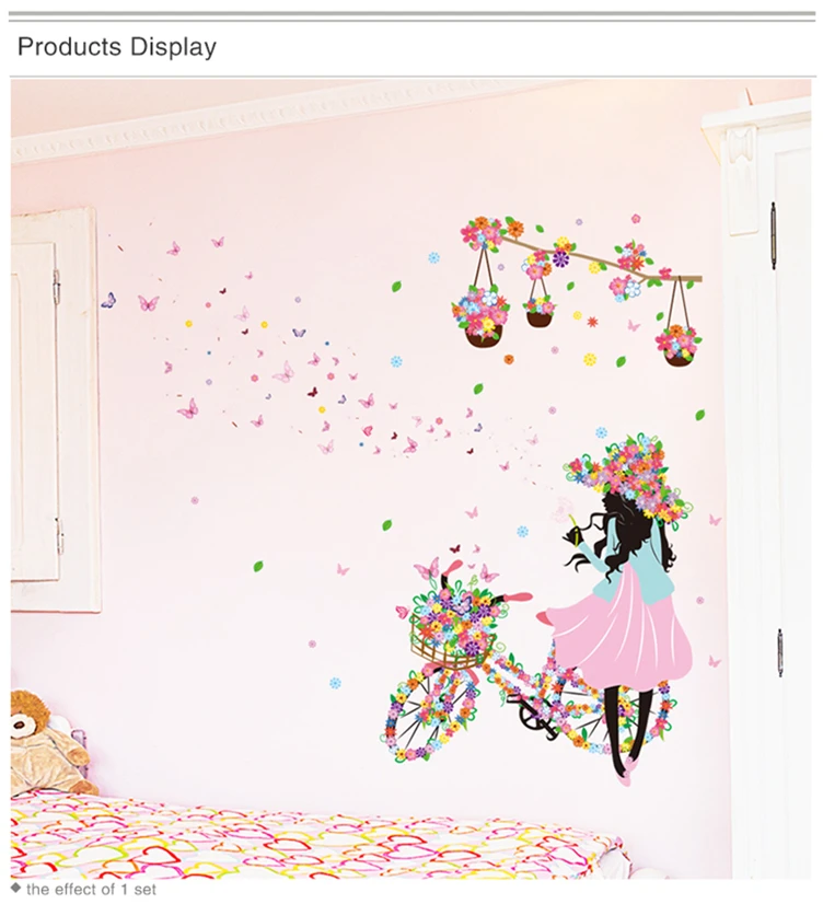 [SHIJUEHEZI] мультфильм фея девушка наклейки на стену DIY бабочки цветы настенные наклейки для дома детская комната детская спальня украшения