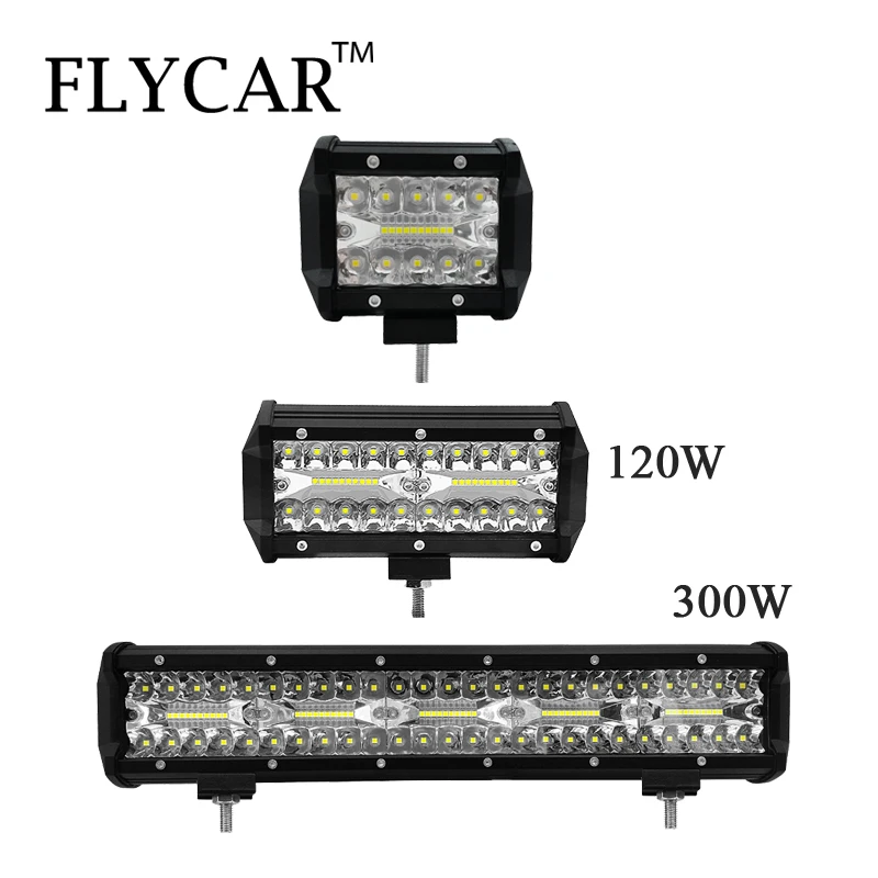 FLYCAR 4/6/15 дюймов 60W/120w/300w светодиодный рабочий светильник бар комбинированного