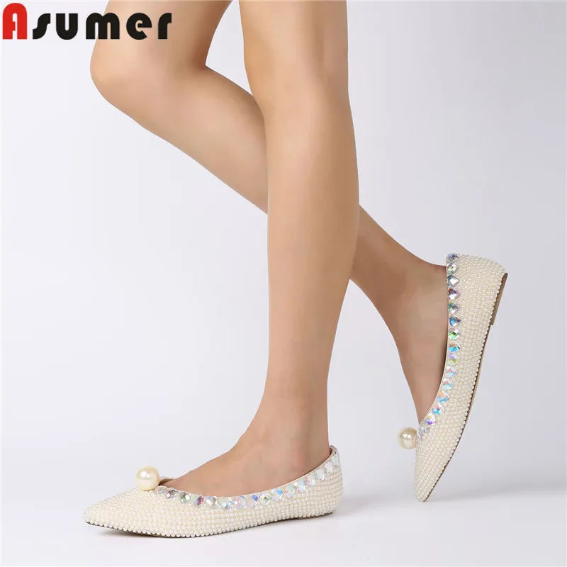 Женские туфли на плоской подошве ASUMER с острым носком и бусинами повседневные