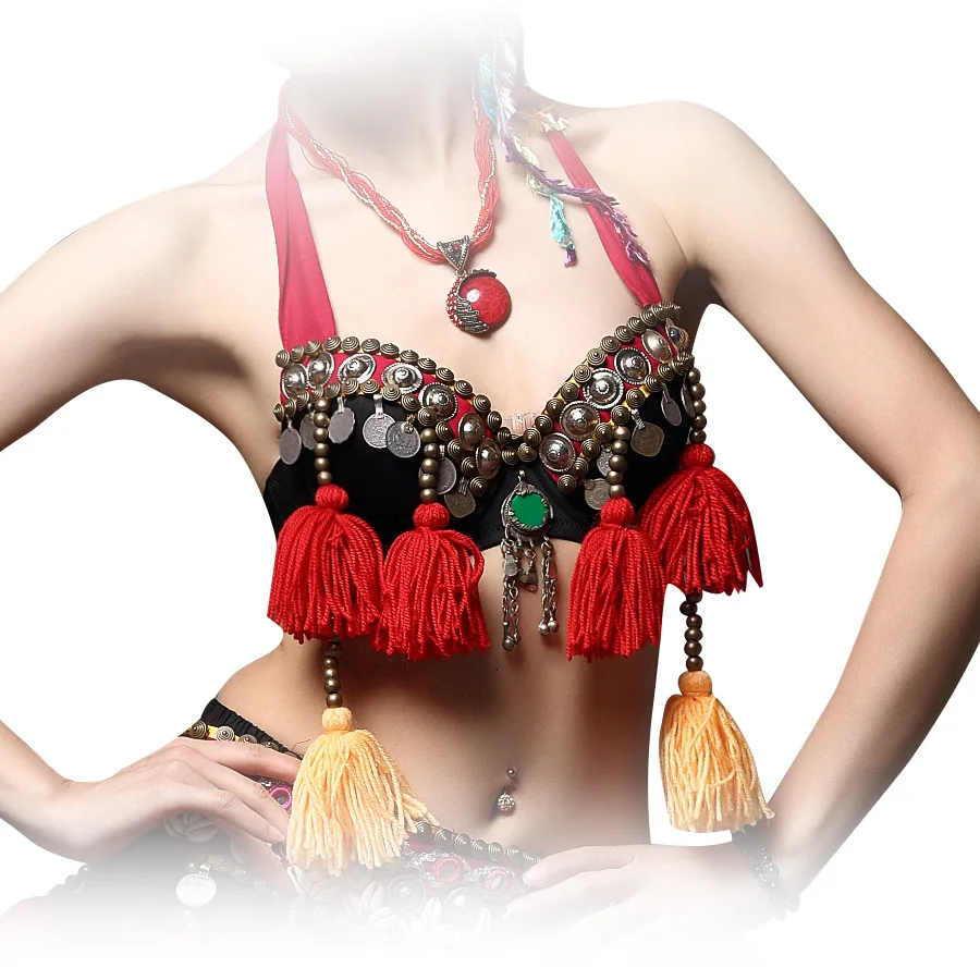 

New 2018 ATS Tribal Belly Dance Bra Tops Metallic Studs Push Up BeadsBra B/C CUP Vintage Coins Top Gypsy Dance Bra Lace