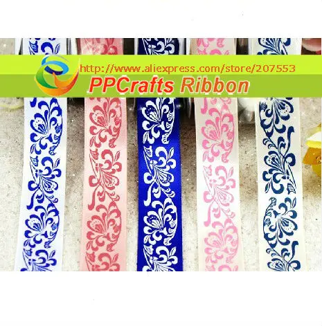 PPCrafts лента оптом/OEM 1 дюйм 25 мм односторонняя атласная синяя и белая фарфоровая