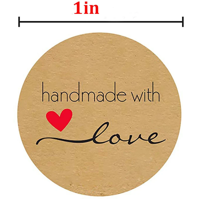 1 рулон 500 наклеек Мультяшные круглые рулоны с принтом Handmad With Love крафт-бумага