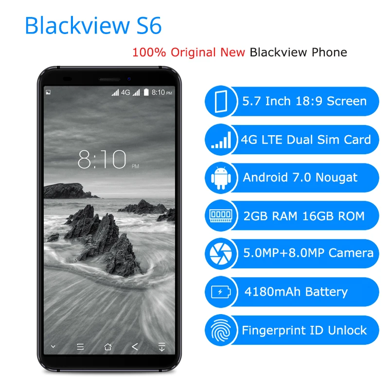 Blackview S6 смартфон с 5 7 дюймовым дисплеем четырёхъядерным процессором ОЗУ 2 Гб ПЗУ 16