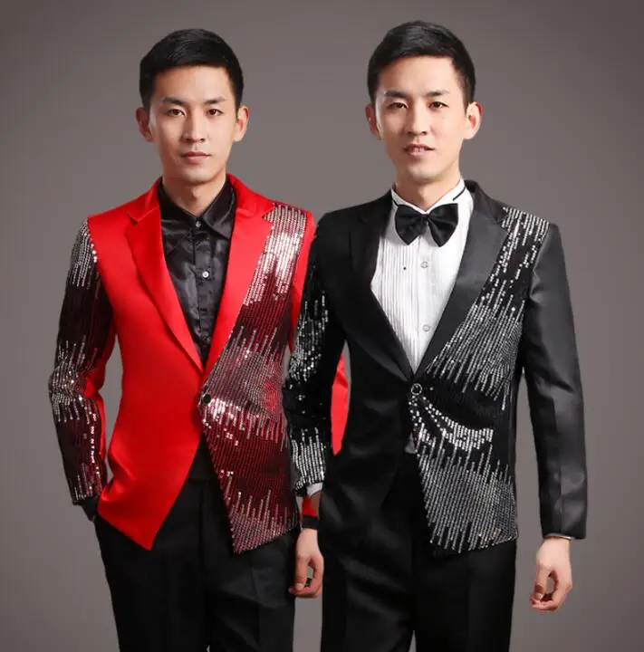 Sequins blazer men formal dress latest coat pant designs slim suit trouser marriage wedding suits for men's red fashion | Мужская