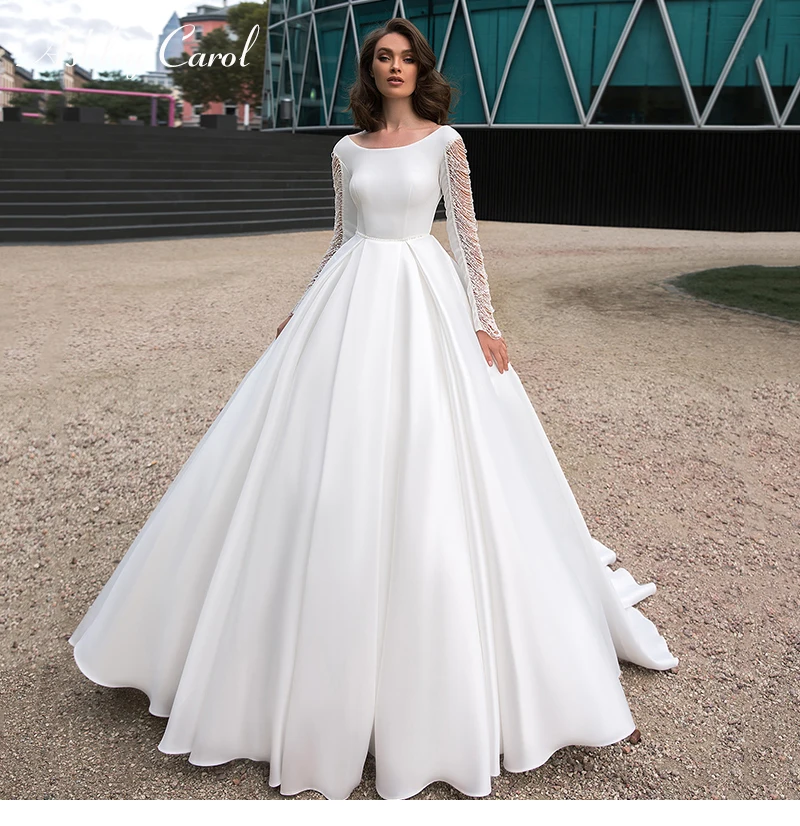 Ashley Carol атласное свадебное платье трапециевидной формы элегантное роскошное свадебное платье с длинным рукавом и шлейфом для принцессы Vestido de Noiva