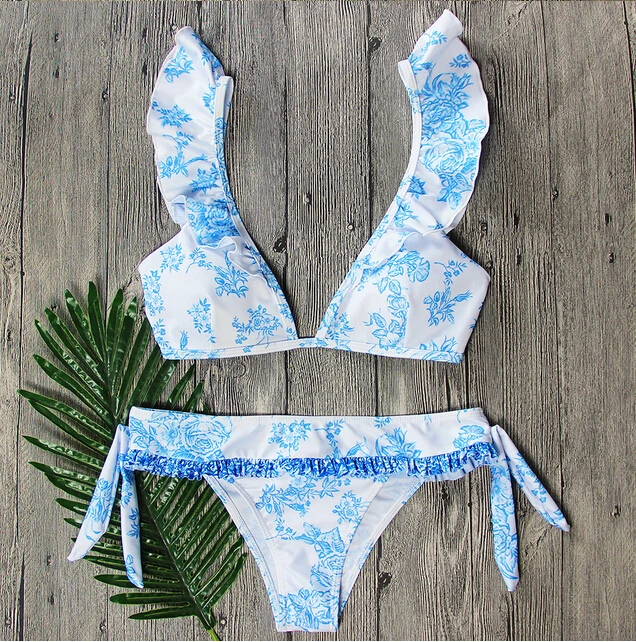 Женская одежда с оборками треугольный купальник бюстгальтер вкладышами пуш ап