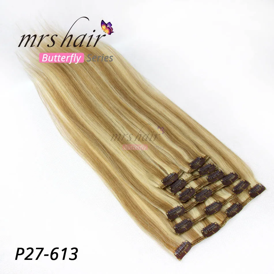 # P27/613 MRS HAIR на заколках для наращивания волос 1" 16" 1" 20" 2" 24" машинное производство Remy человеческих волос на зажимах черный коричневый блонд натуральные волосы - Цвет: # P27/613