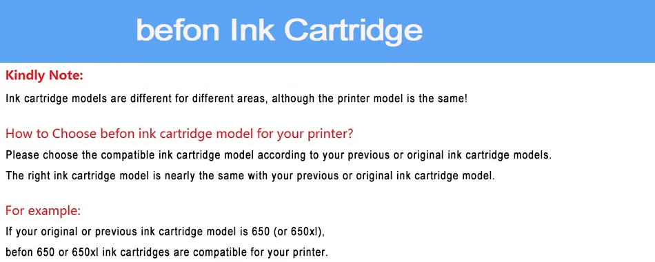 Befon повторно изготовленный картридж 650XL для замены hp 650 hp 650 XL для Deskjet 1015 1515 2515 2545 2645 3515 4645 принтера