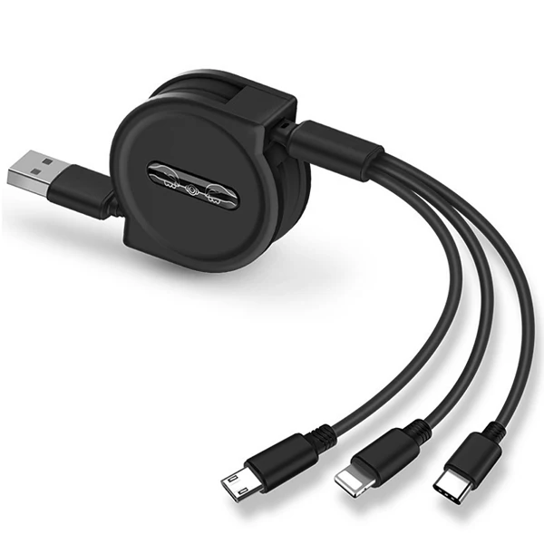 Black ACCEZZ 120 см 3 в 1 Выдвижной кабель освещения Micro usb type C для iPhone X 8 samsung S8 S9 huawei P9 портативные кабели для зарядки - Цвет: Black