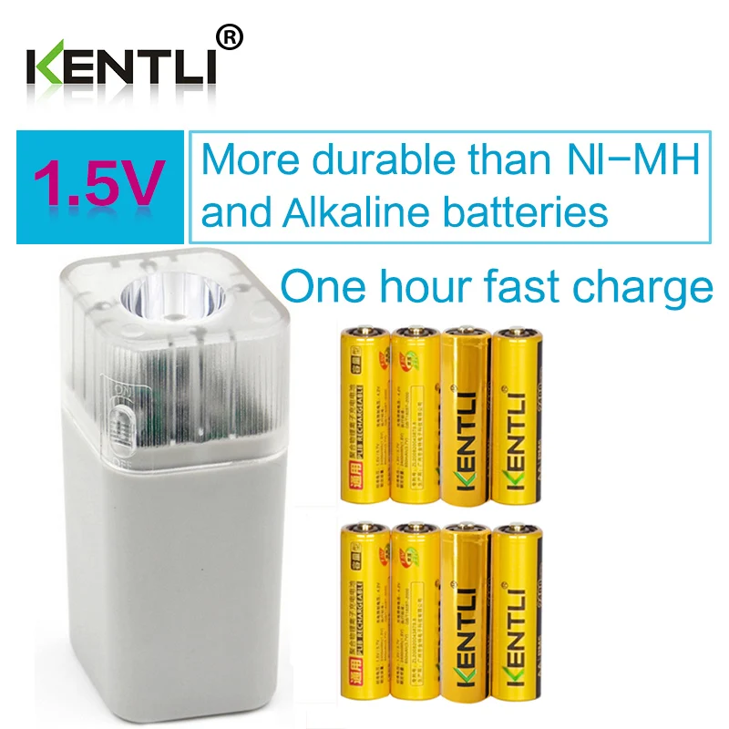 4 шт. KENTLI 1 5 v AA 2600mWh полимерная литий ионная аккумуляторная батарея + канала AAA