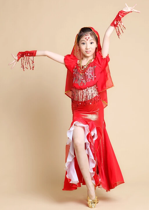 Детский костюм для индийского танца живота Женский с коротким рукавом юбка топ