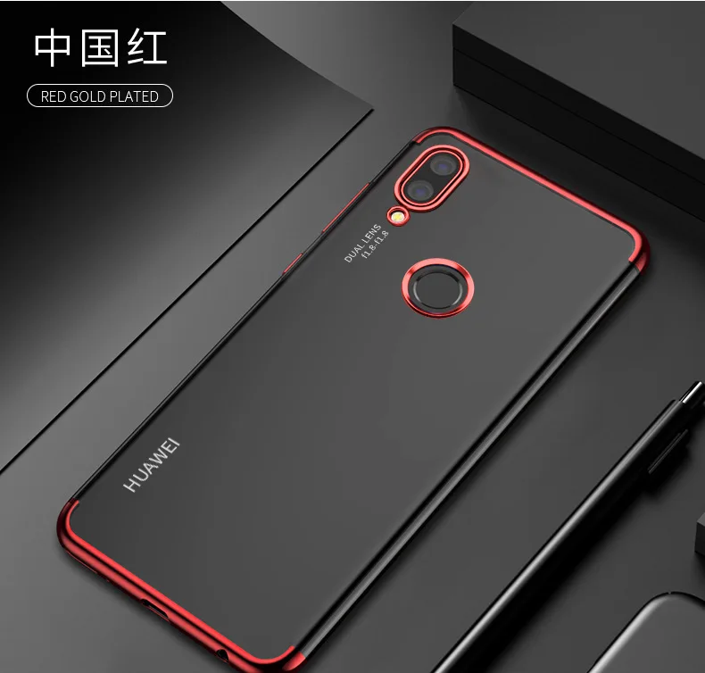 Красный Чехол для huawei P20 Lite, прозрачное покрытие, Мягкая силиконовая задняя крышка для huawei P20Lite P20 Pro Nova 3E, чехол для телефона - Цвет: Красный