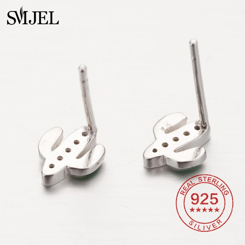 SMJEL 100% 925 Sterling Silver White &amp Green Cactus Stud Earrings for Women Earring Jewelry Christmas Gift Bijoux | Украшения и