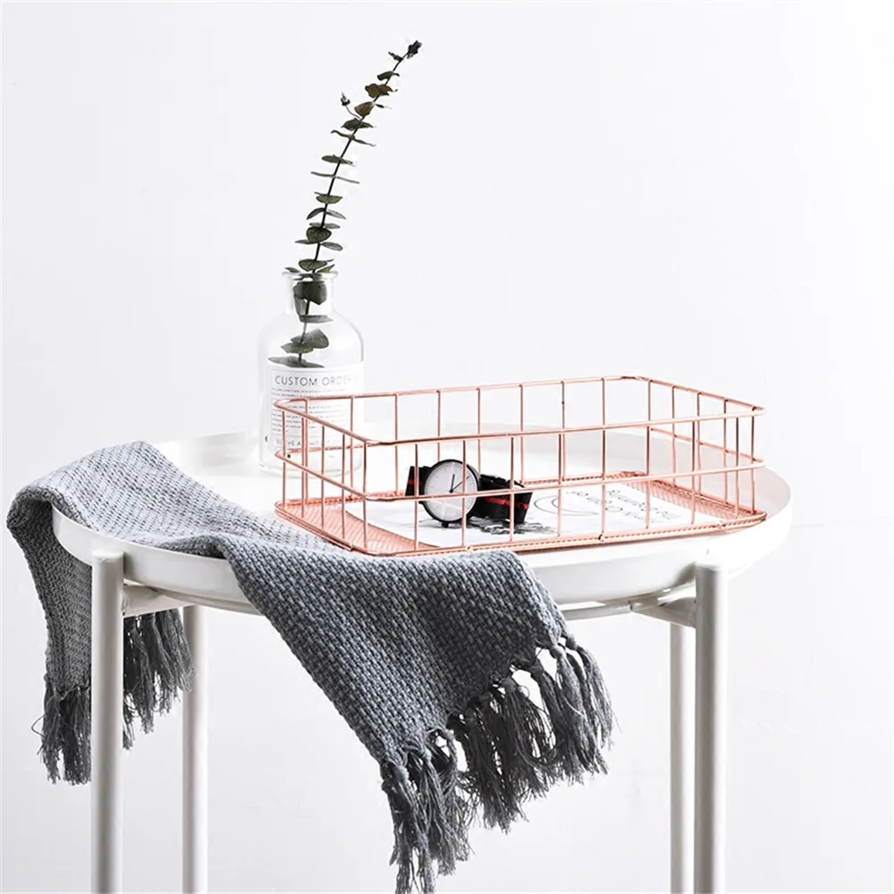 Скандинавское розовое золото металлическое хранилище корзина для фруктов