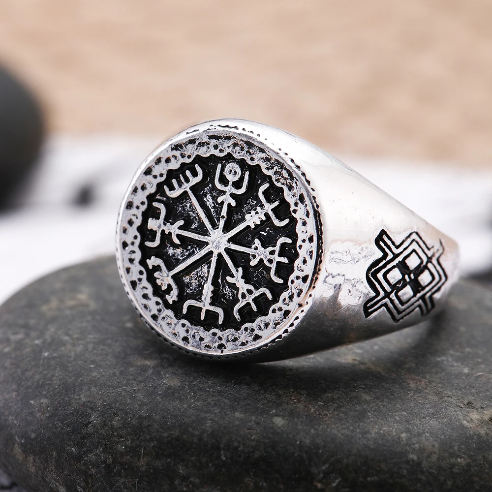 Кольцо Dawapara vegvisir Mammen стиль Рунический компас мужской черный античный