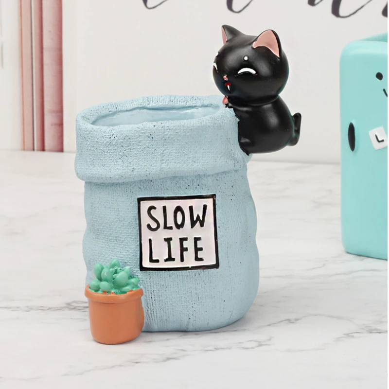 Cute cartoon black cat desktop decoration resin storage box | Дом и сад