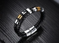 fashion magnetic buckle black color leather bracelets for men hot sales charm mans bracelet bangles