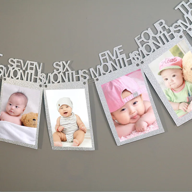 12 месяцы фоторамка Banner First декорации с днем рождения Baby Boy Girl принадлежности для