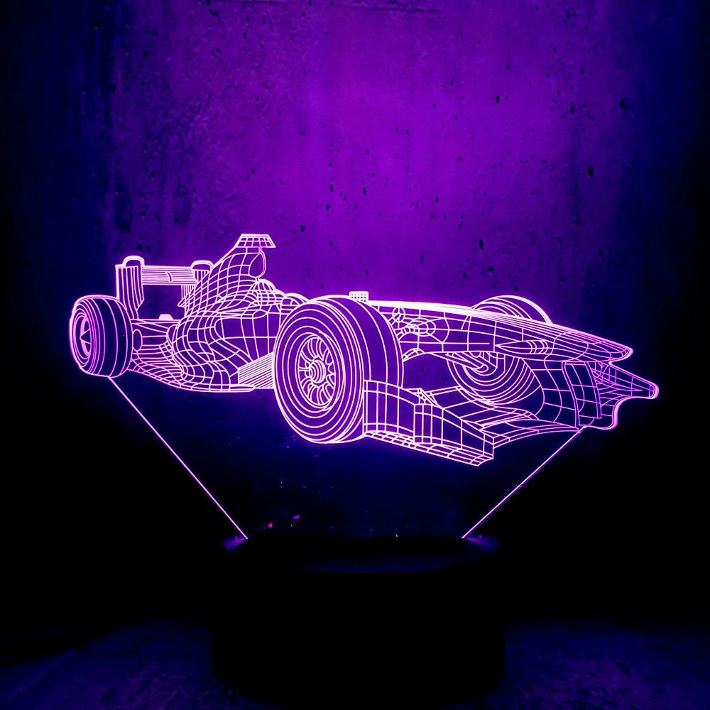 Четырехколесный гоночный автомобиль 3D светодиодный светильник ночник для