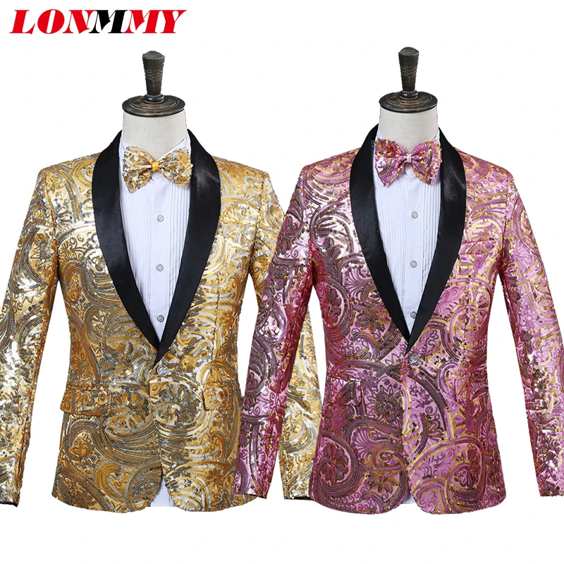 Мужские свадебные костюмы LONMMY блейзер с блестками + полиэстер terno masculino розовые