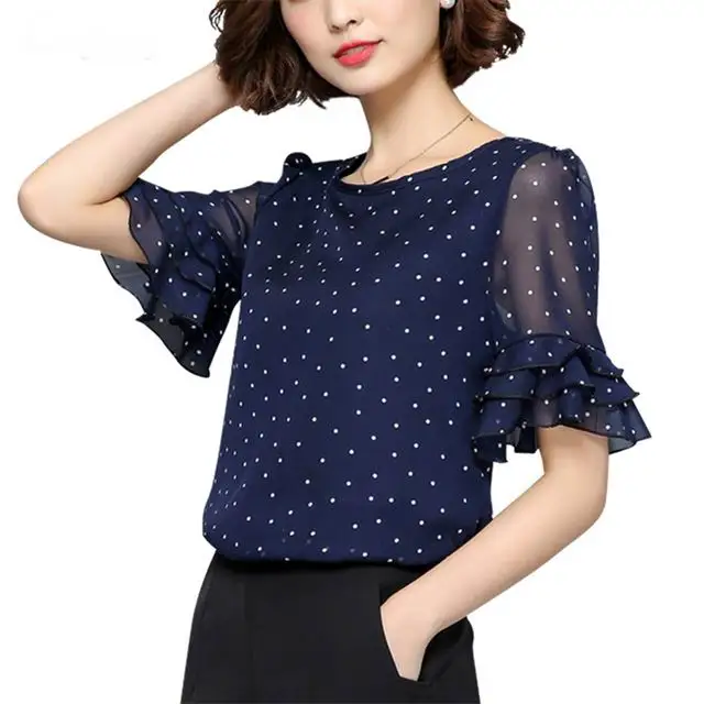 XXXXL женские блузки 2018 летняя шифоновая блузка с коротким рукавом рубашка в