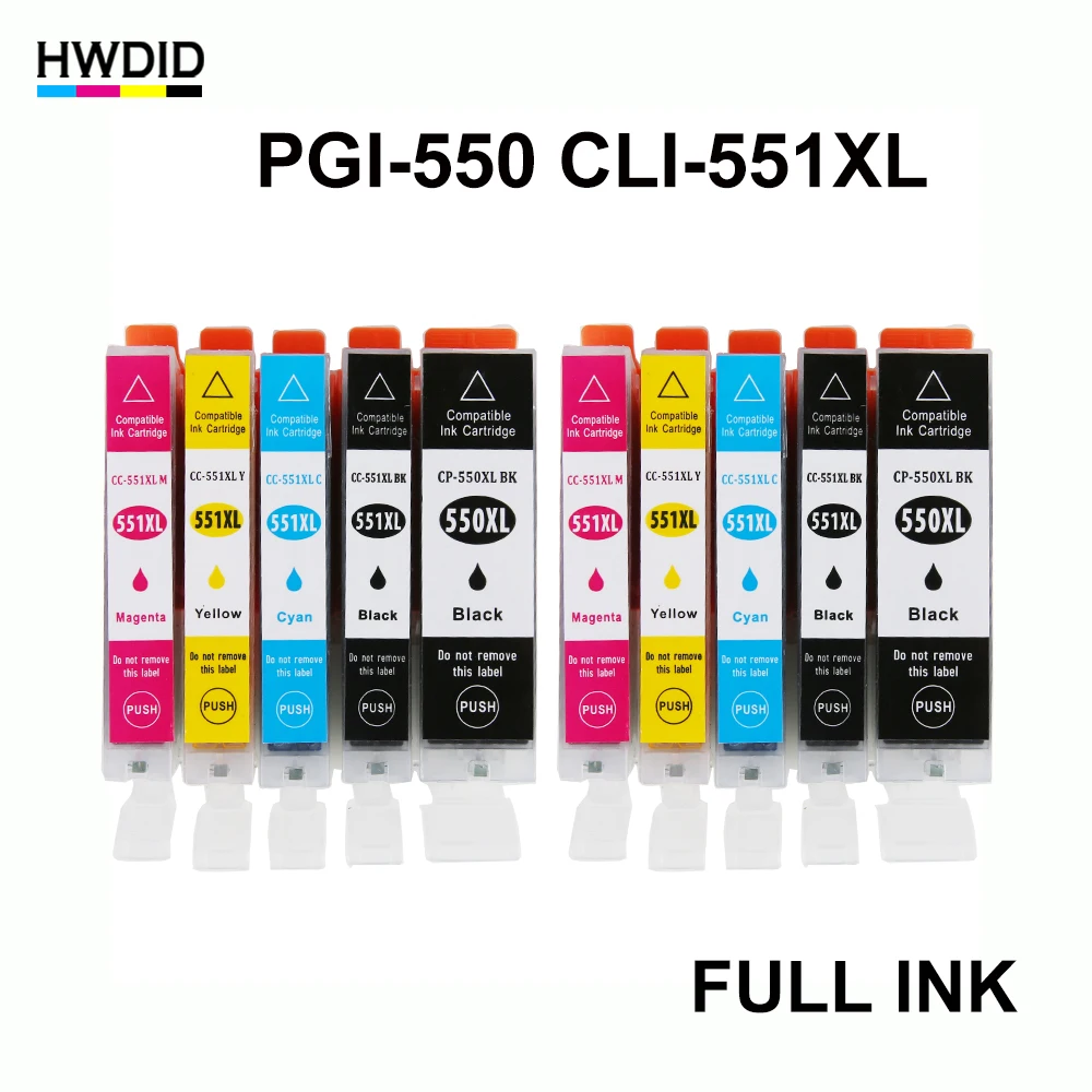HWDID 10 шт. PGI-550 CLI-551 XL совместимый чернильный картридж pgi550 pgi 550 cli551 для Canon PIXMA IP7250 MX925
