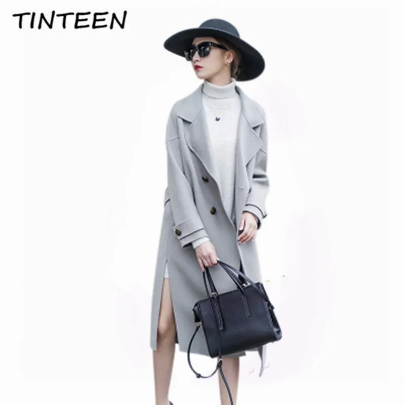 TINTEEN 100% натуральная Шерстяное пальто Для женщин зимняя куртка длинное