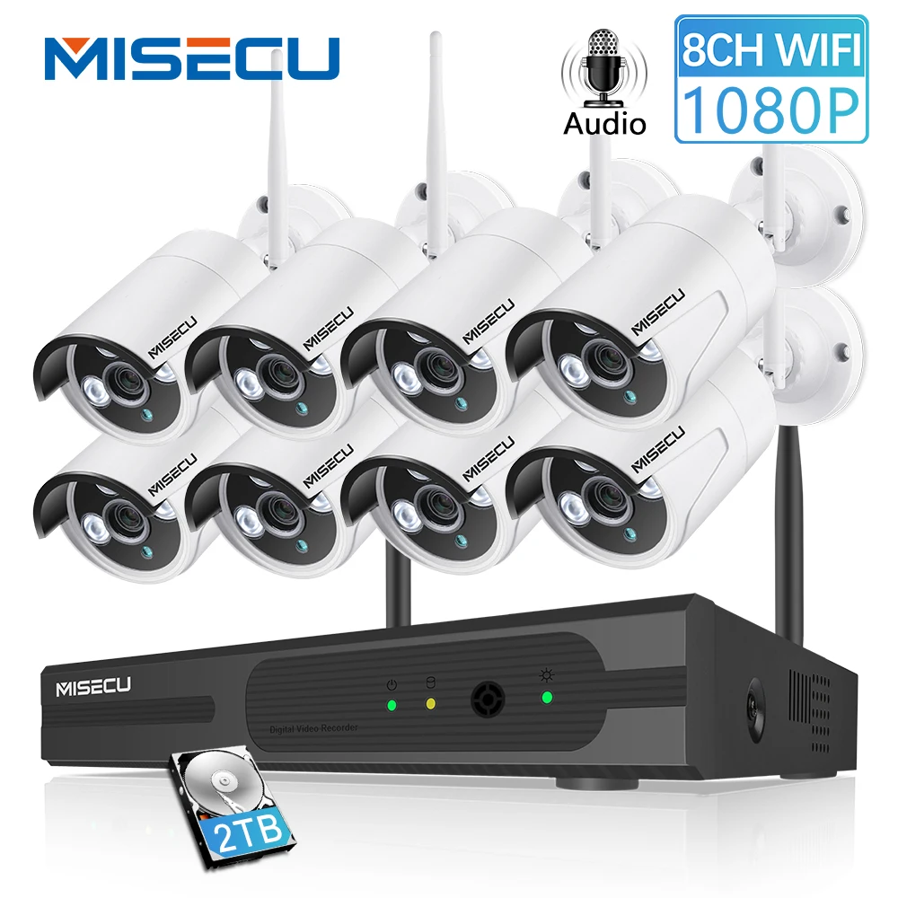 MISECU 8CH CCTV Системы Беспроводной 1080 P HD NVR 8 шт 2.0MP Wi Fi безопасности Камера Аудио ИК