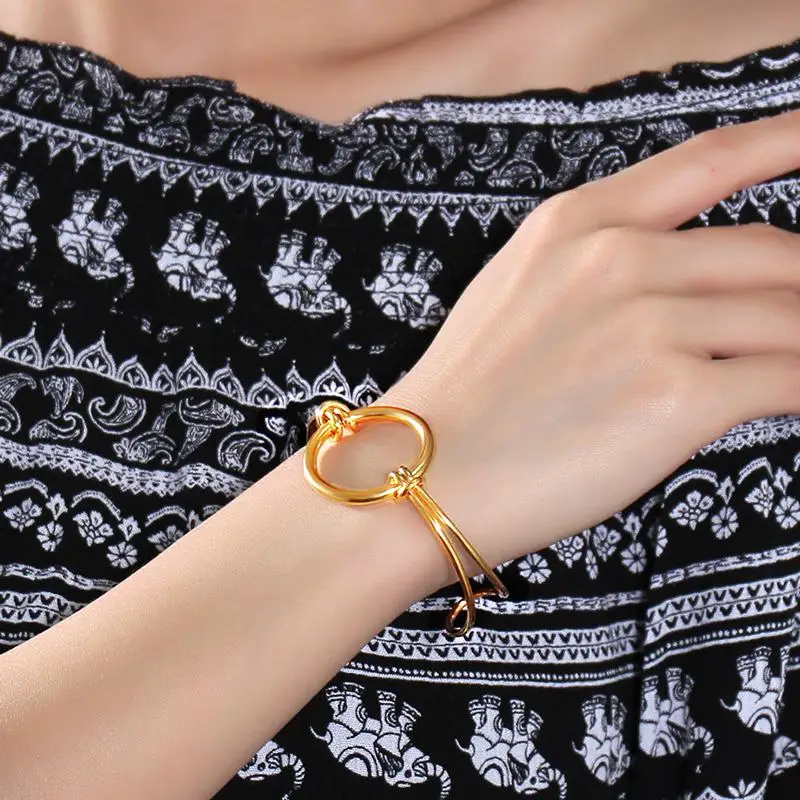 Vnox 2017 Новый золотой цвет узел Круглый Браслет манжета Нержавеющая сталь полые