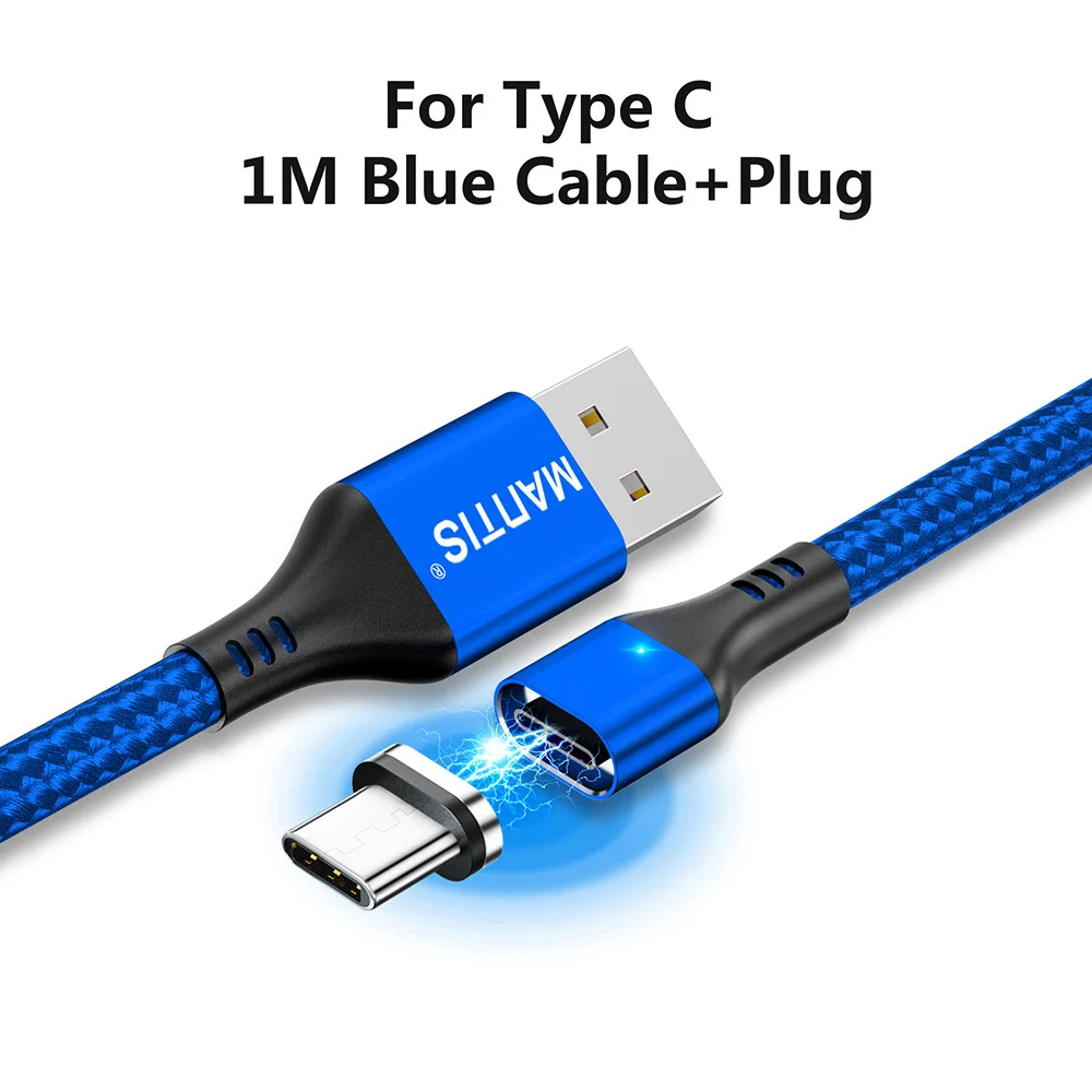 Blue for Type C Магнитный кабель MANTIS 3A Micro usb type-C для iPhone, samsung, Xiaomi, 3 в 1, кабель для быстрой зарядки и передачи данных для мобильных телефонов - Цвет: Blue for Type C