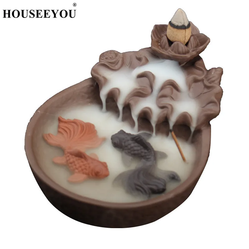 Курильница для благовоний HOUSEEYOU с 2 рыбами на удачу конусная курильница
