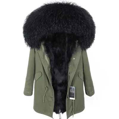 6 OFTBUY, зимняя женская куртка, большое натуральное меховое пальто, парка, монгольский овечий мех, воротник, Лисий мех, подкладка, камуфляж, длинное пальто, мода - Цвет: 6