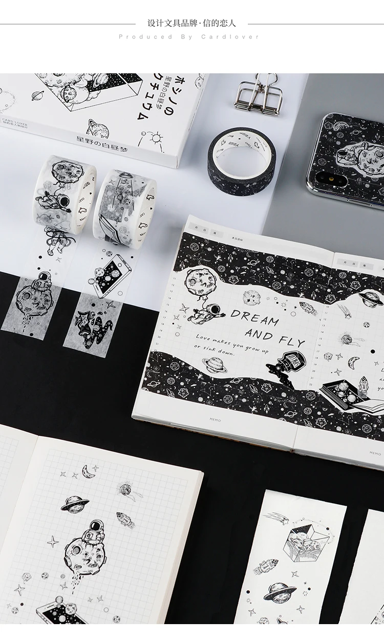 Dream Fly Space васи клейкая лента черно-белая клейкая лента DIY Скрапбукинг наклейка Label Craft маскирующая лента