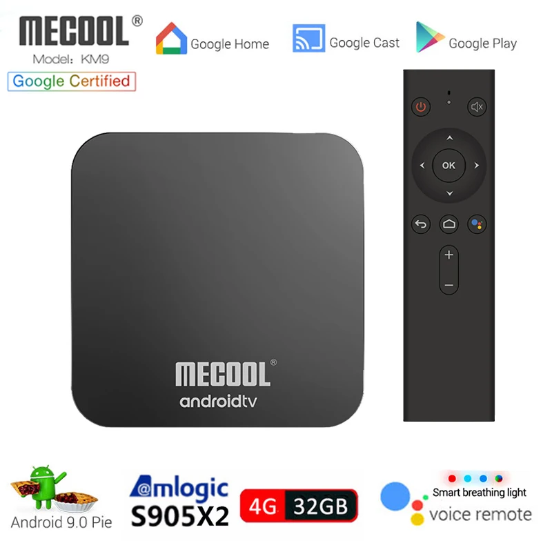 MECOOL KM9 PRO GOOLE Сертифицированный Android 9,0 ТВ приставка Smart 4K 4G DDR4 32G Google Cast IP tv медиаплеер Голосовое управление приставка