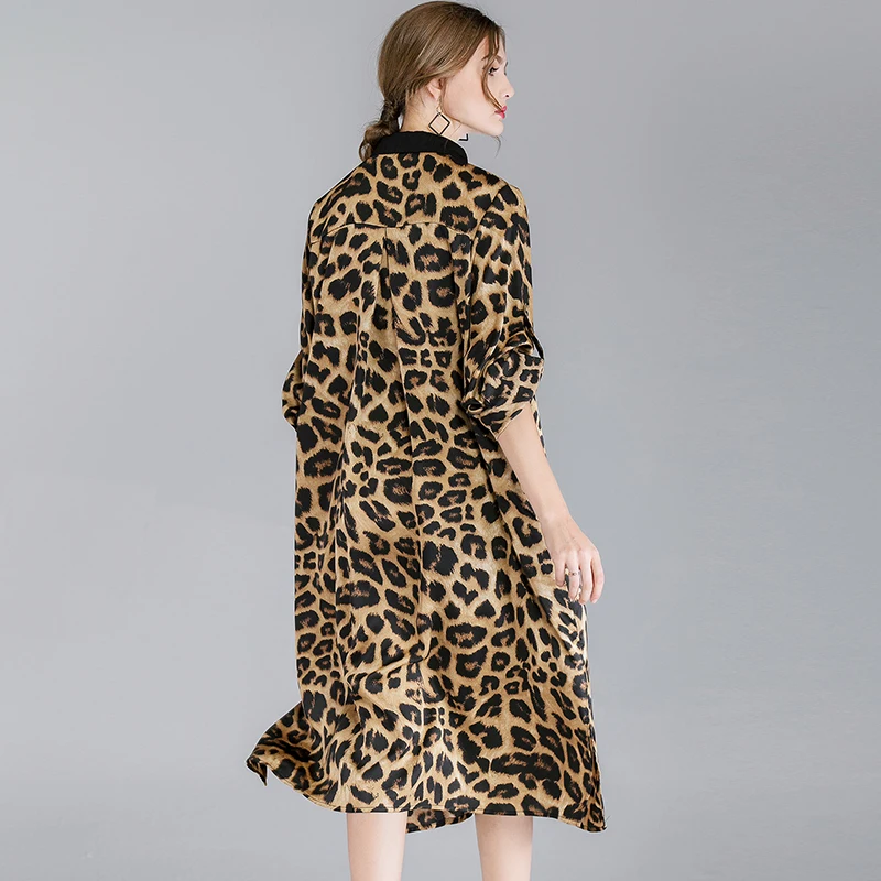 

Shirt Dress Leopard Print Long Sleeve Plus Size Spring 2020 Lady Party Elegant Shirt Dresses With Belt Leopard Fashion Dress