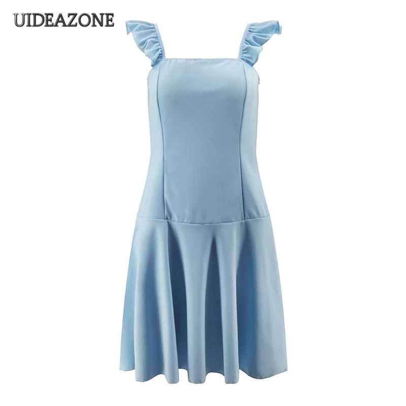 

Ruffles Strapless Women Dress Slim Fit Solid Color Sleeveless Ladies Mini Dresses A-Line above Knee Sexy Dresses 2019 Summer