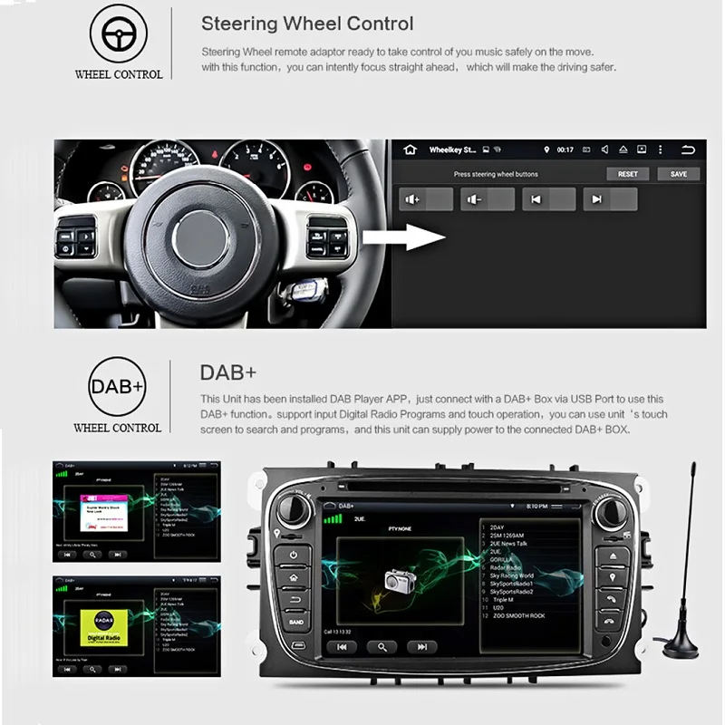DU7009 7 Inch Double Din Android 5.1 Quad-Core Car Stereo Video DVD Player In-dash Mic for Ford Support Remote Control | Автомобили и