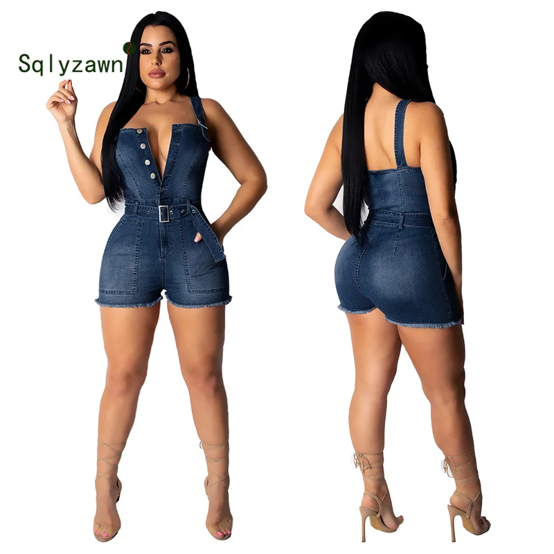Сексуальный джинсовый комбинезон на пуговицах женские короткие комбинезоны
