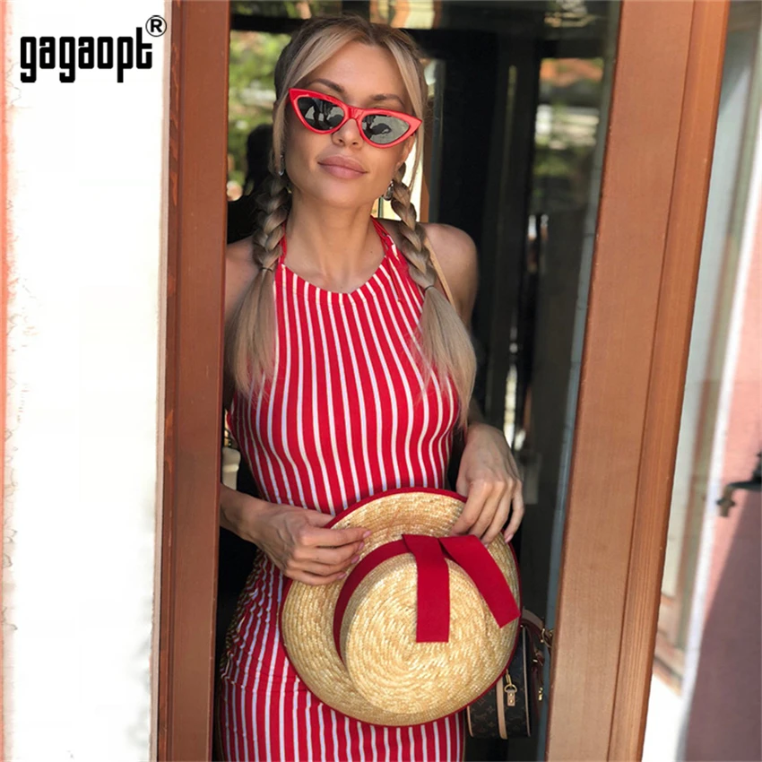 Gagaopt женские сексуальные летние платья в полоску вечерние поясом вечернее платье