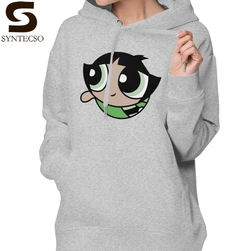 Powerpuff Толстовка Buttercup толстовки уличная одежда хлопковые толстовки женские напечатанные более размера Kawaii серый пуловер с длинным рукавом Толстовка